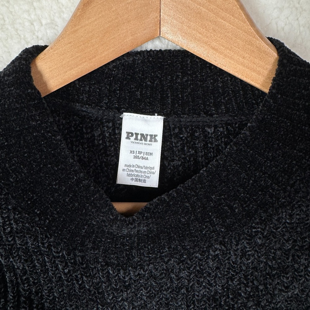 Victoria's Secret PINK Chenille Crewneck Pullover Sweater Black XS 2024 Cozy - Picture 3 of 8